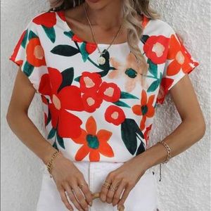 Boho floral print batwing  sleeve blouse